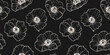 Vector botanical seamless pattern. Luxury minimal black and white floral background. Monochrome ornament with simple outline flower silhouettes, poppies. Delicate dark repeated design for decor, print