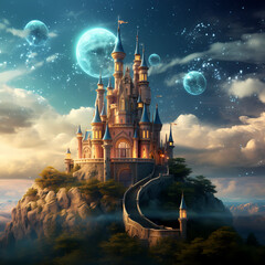 Sticker - Whimsical fairytale castle against a dreamy sky.