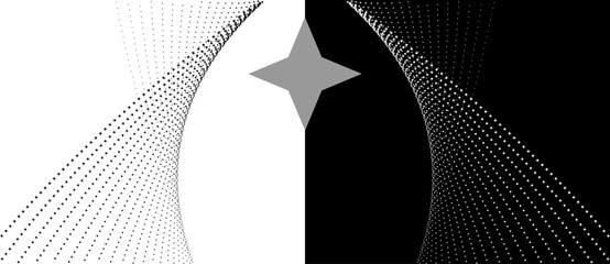 Poster - Modern abstract background. Halftone stars as design element. Black shape on a white background and the same white shape on the black side.