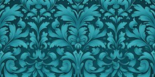 A Turquoise Wallpaper With Ornate Design, In The Style Of Victorian, Repeating Pattern Vector Illustration