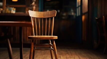 Poster - A simple wooden chair on a polished hardwood floor. Suitable for interior design concepts