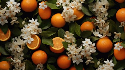 Poster - Fresh oranges with delicate white flowers, perfect for food and nature concepts