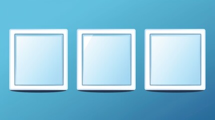 Poster - Three white picture frames against a blue background. Perfect for home decor or interior design projects