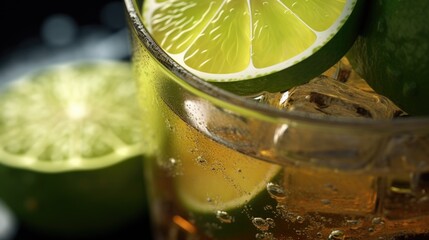 Poster - Close-up of a drink with limes and ice, perfect for summer-themed designs