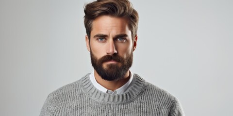 Aufkleber - A man with a beard wearing a sweater, suitable for lifestyle and fashion concepts