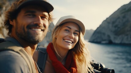 A man and a woman smiling together. Suitable for various concepts