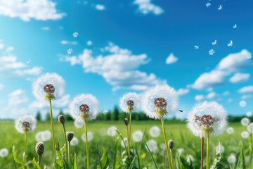 Poster - A beautiful bunch of dandelions blowing in the wind. Perfect for nature or spring-themed designs