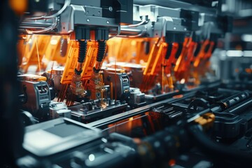 Aufkleber - A machine producing orange liquid in a factory. Perfect for industrial and manufacturing concepts