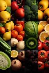 Poster - A colorful collage of various fruits and vegetables. Suitable for healthy eating concepts