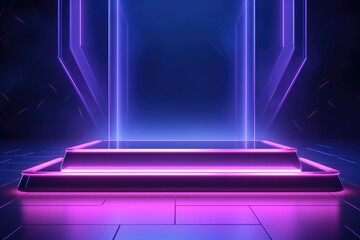 Poster - A minimalist stage with bright neon lights, ideal for events or performances