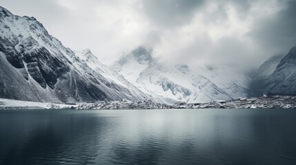 Aufkleber - Scenic view of snow covered mountains surrounding a large body of water. Perfect for travel websites