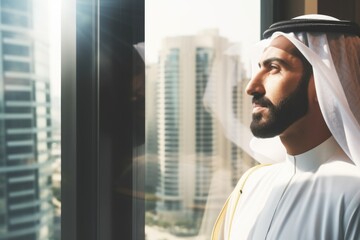 Poster - A man standing in front of a window looking out. Suitable for various concepts and themes