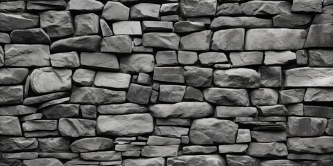Poster - Detailed black and white photo of a stone wall. Great for architectural and construction themes