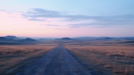 Poster - A scenic dirt road in a vast field. Suitable for nature or rural concepts