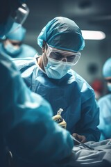 Canvas Print - Group of surgeons performing surgery in hospital. Suitable for medical and healthcare concepts