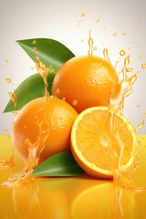 Poster - Fresh oranges with a splash of water, perfect for healthy lifestyle concepts