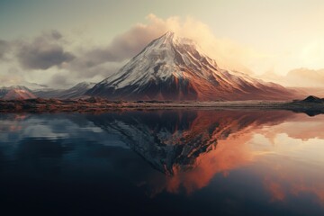 Majestic mountain with a beautiful reflection in calm water. Perfect for nature and landscape themes