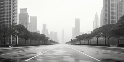 Poster - A black and white photo of a city street, suitable for urban themes
