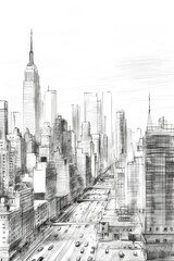 Poster - Detailed black and white drawing of a cityscape, suitable for architectural projects