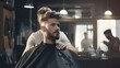 © Fotograf - A man receiving a haircut at a barber shop, suitable for business or grooming concepts
