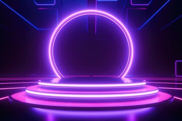 Poster - A neon ring on an empty stage, suitable for various concepts