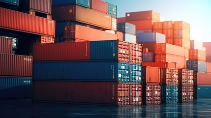 Poster - A bunch of containers stacked on top of each other. Suitable for industrial and storage concepts