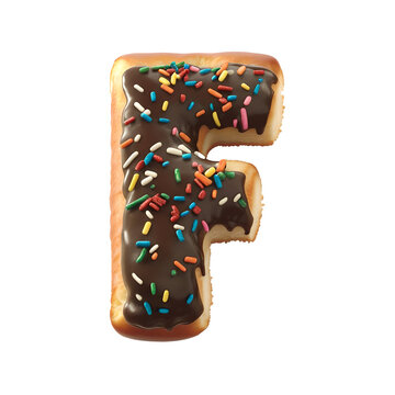 Alphabet F made from donut on transparent background, PNG file. Generative AI