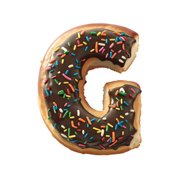 Alphabet G made from donut on transparent background, PNG file. Generative AI