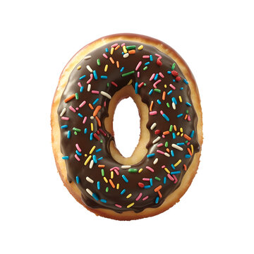 Number 0 made from donut on transparent background, PNG file. Generative AI