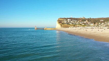Wall Mural - The beach and cliffs of the city of Fecamp in Europe, France, Normandy, Seine Maritime, in winter, on a sunny day.