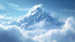 An ultra-realistic depiction of a majestic snowy peak piercing through thick clouds, set against a striking deep blue sky Focus is on the play of light and shadow on the snow's, AI Generative