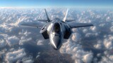 Fototapeta  - An overhead view of an F35 flying in the sky with clouds and a cockpit visible ,HDR, HD, Photo Realistic,Exta Detail, Colourful, AI Generative