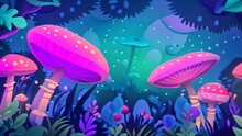 Vector Cartoon Style Magic Mushroom Background