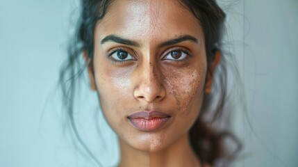 Wall Mural - a beautiful indian women after beauty treatment, she has pigmentation on left cheek and clear nice
