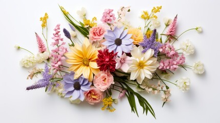 Aufkleber - Generative AI A beautifully curated bouquet of wildflowers set on a white background,