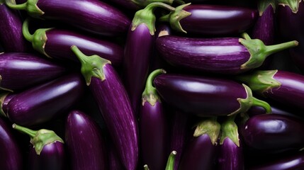 Poster - A box of vibrant purple eggplants, close-up realistic photo Generative AI