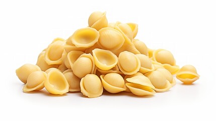 Poster - A close-up realistic photo of a heap of orecchiette pasta on a white background Generative AI