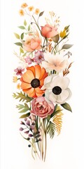 Aufkleber - Generative AI A delightful bunch of fresh flowers gracefully arranged on a plain white backdrop, allowing room for personalized messages or event details. in the style of feminine sticker art, atmosph