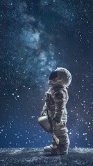 little astronaut helmet in hand starry backdrop copyspace for dreams and aspirations