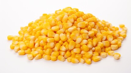 Poster - A small heap of corn kernels captured in a close-up realistic photo against a white background Generative AI