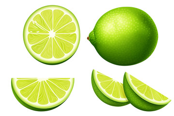 Wall Mural - Set of limes isolated on transparent background.