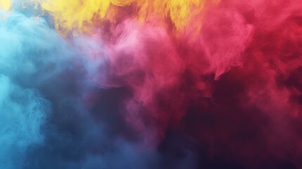 Abstract background of red, blue and yellow smoke isolated on black background