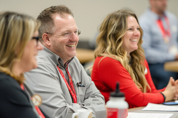 Wall Mural - Amidst strategic discussions, team members exchanged encouraging smiles, fueling the momentum of progress.