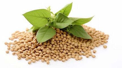 Poster - Close-up realistic photo featuring a small pile of soybeans on a white background Generative AI