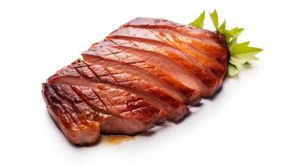 Aufkleber - Close-up realistic photo featuring a tender duck breast piece against a white background Generative AI
