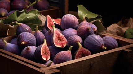 Aufkleber - Close-up realistic photo showcasing a box filled with ripe figs Generative AI