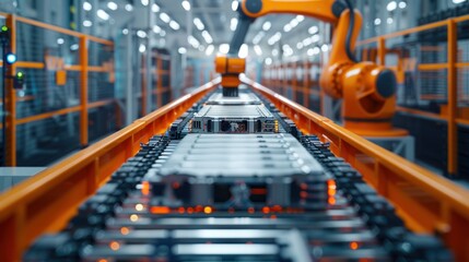 Poster - Automated Production Line With Robot Arms,Electric Car Battery Pack Manufacturing Process.