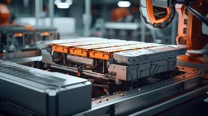 Poster - Automated Production Line With Robot Arms,Electric Car Battery Pack Manufacturing Process.