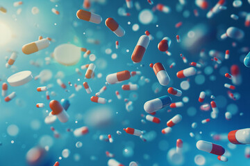 Close-up group of antibiotics Health care and medical background