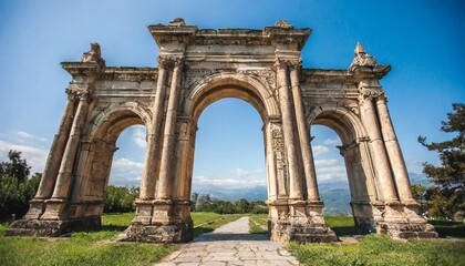 Wall Mural - Old arch with pillars. Ancient runes.